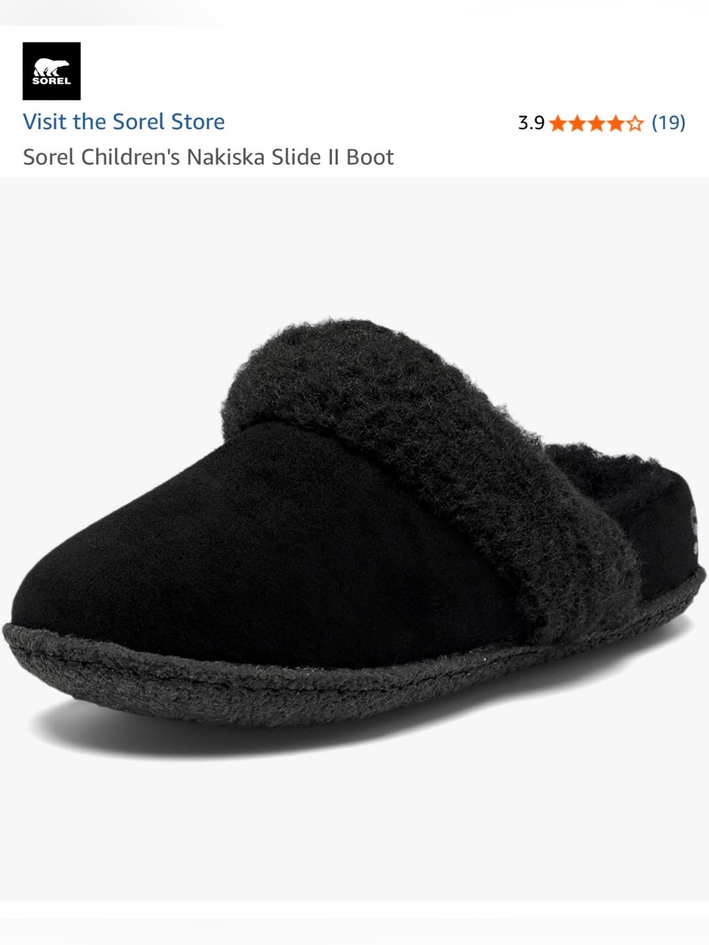 Sorel Black Plush Slide Slippers